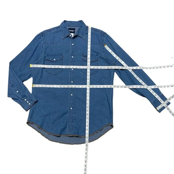 Wrangler Pearl Snap Button Down Long Sleeve Shirt Men’s L Blue Jean Casual Denim - Picture 2 of 10
